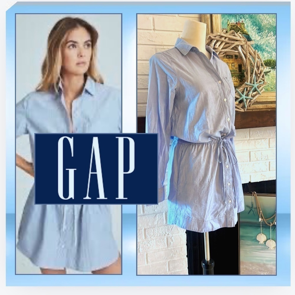 Gap,Adorable,Lightweight Shirt Dress, Button-Front,POCKETS Drawstring,EUC,Size S
